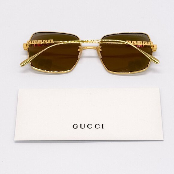 NEW GUCCI GG1434S 004 SQUARE GOLD SUNGLASSES GUCCI EYEWEAR